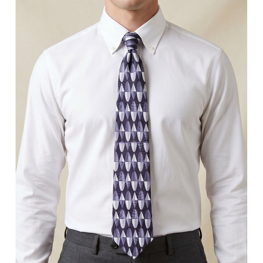 Zylos George Machado Italian Silk Tie Black Gray White Geometric USA Designer